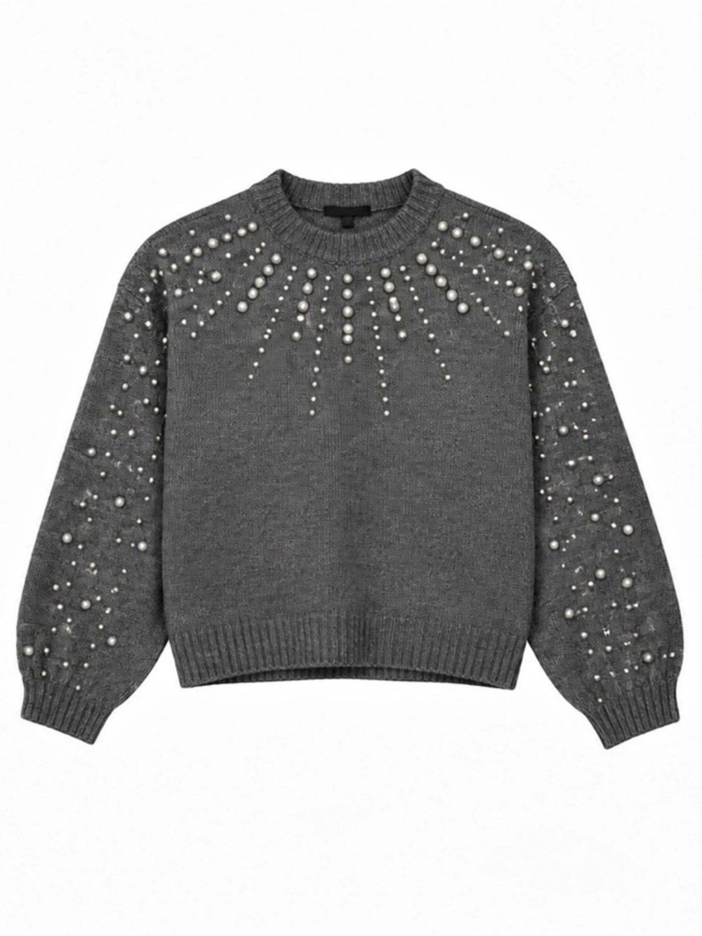 Simply Vera-Vera Wang Gray Studded Crewneck Sweater Like New